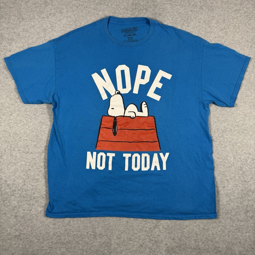 Peanuts Snoopy Nope Not Today Graphic T Shirt Mens XL Blue Cartoon Tee